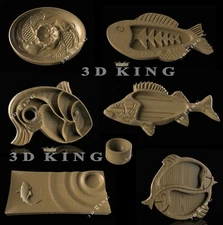 6 Pcs STL 3D Models DISH PLATE FISH SUSHI for CNC Router Aspire Artcam 3D Print