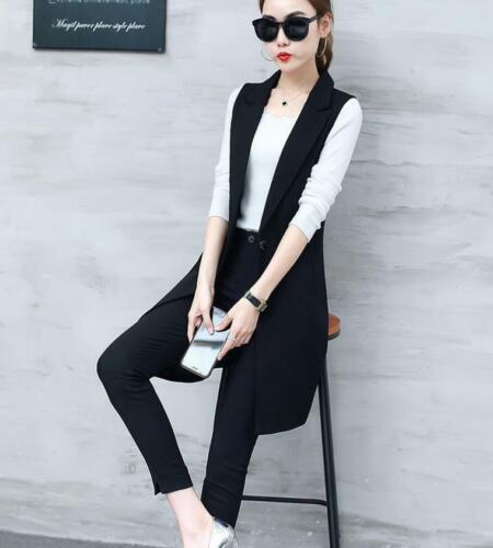 Women Sleeveless Lapel Coat Long Cardigan Jacket Suit Elegant Waistcoat Vest NEW - Picture 10 of 14