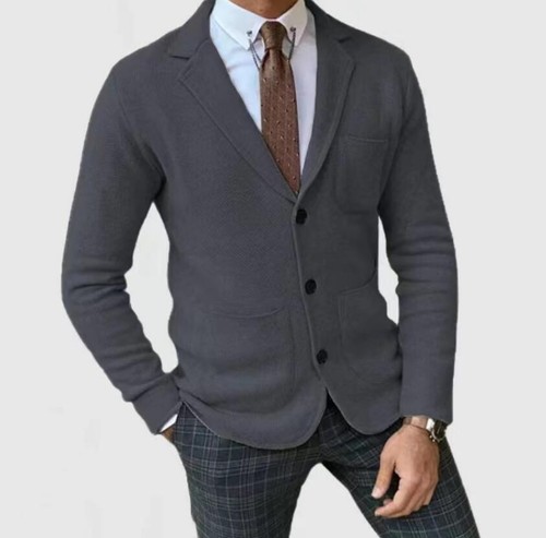 Men Casual Blazer Three Button Gentleman Suit Lapel Collar Jacket Slim Coat Gift - Picture 6 of 17