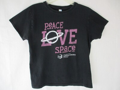 Vtg Black T-Shirt Museum of Science + Industry Chicago Peace Love Space size M