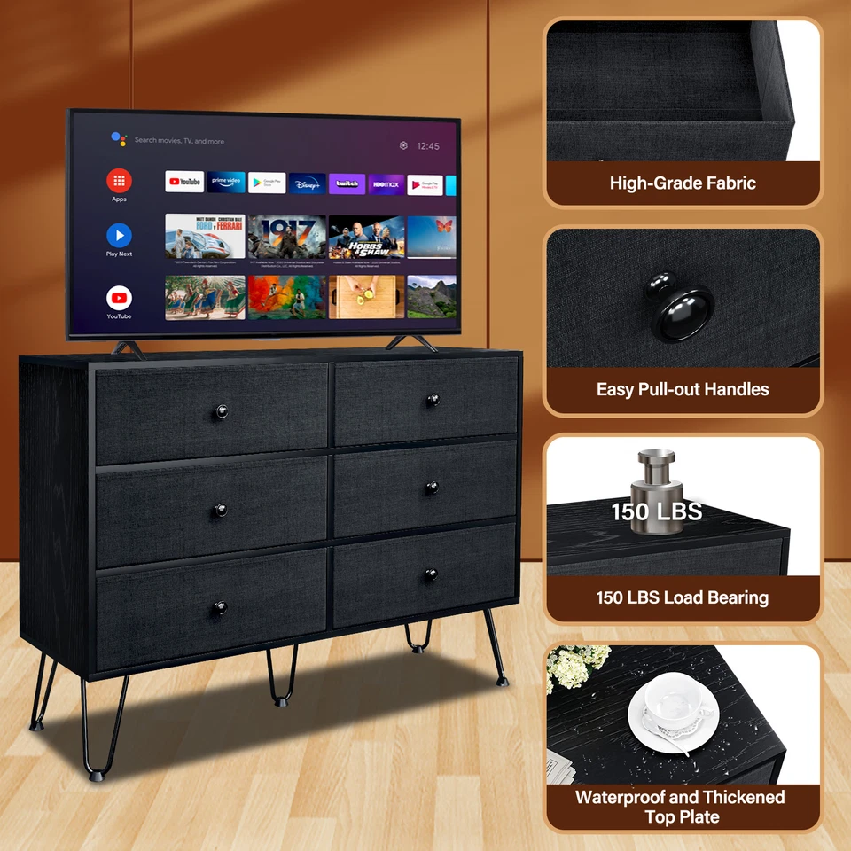 TC-HOMENY Cómoda de Madera Dormitorio Ropa Armario de Almacenamiento 6 Cajones Cómoda Foto 4 de 4