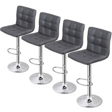 Set of 4 Bar Stools Swivel Adjustable Pub Barstool Chairs Modern PU Leather Gray