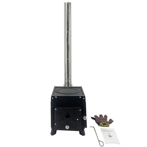 Portable Camping Wood Stove Outdoor Tent Heating Chimney Cooking Oven Grill