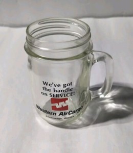 VINTAGE WESTERN AIRLINES AIR CARGO LOGO GLASS MASON JAR MUG