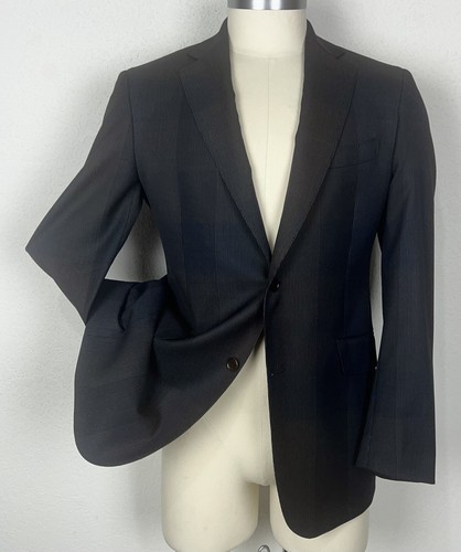 ETRO Milano Brown & Navy Blue Plaid Blazer Sport Coat 42R Slim Fit Made in Italy - Picture 2 of 23