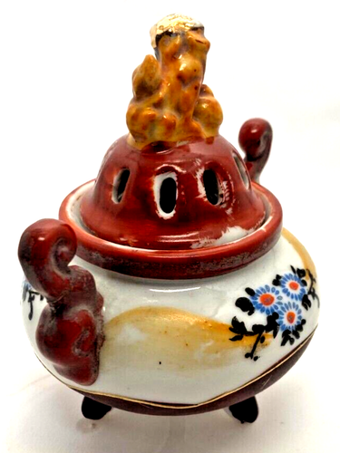 VINTAGE JAPANESE INCENSE PORCELAIN BURNER KORO c1930 HAND PAINTED HANDMADE - Picture 2 of 5
