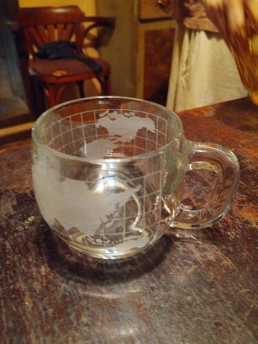 Vintage Nestle Nescafe World Globe Frosted Glass Coffee Mugs Cups -