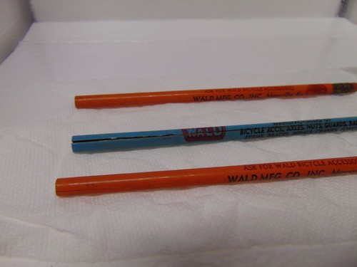 (3) vintage WALD  unused Pencils orange & Blue Bicycle Associates 7 1/2" USA - Picture 6 of 6