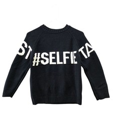 Zara Kids Size 10 Sweater Take Your Selfie Navy Blue Crewneck Knit Pullover