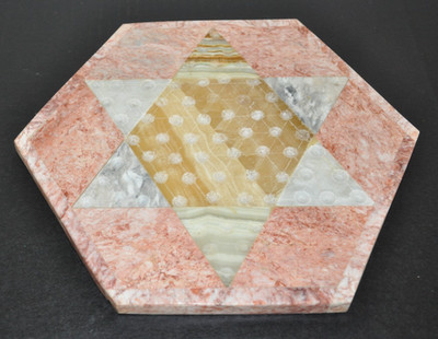 Vintage Quartz Stone Marble Granite Chinese Checkers Board Inlaid Game