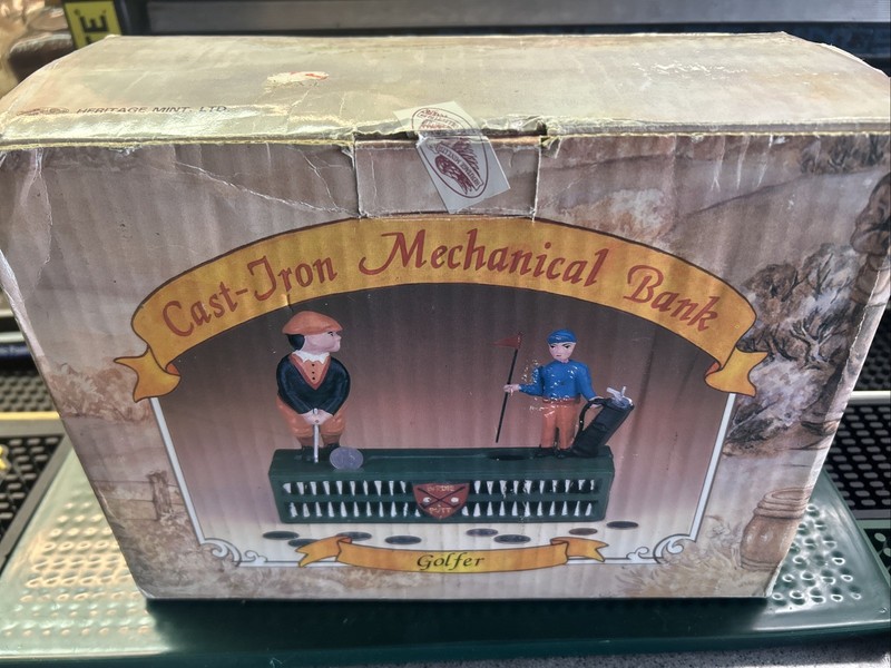 Cast Iron Mechanical Bank Golfer Heritage Mint Works!