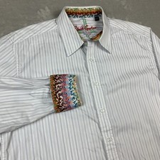 Robert Graham Shirt Mens XL White Striped Flip Cuff Long Sleeve Button-Up Cotton