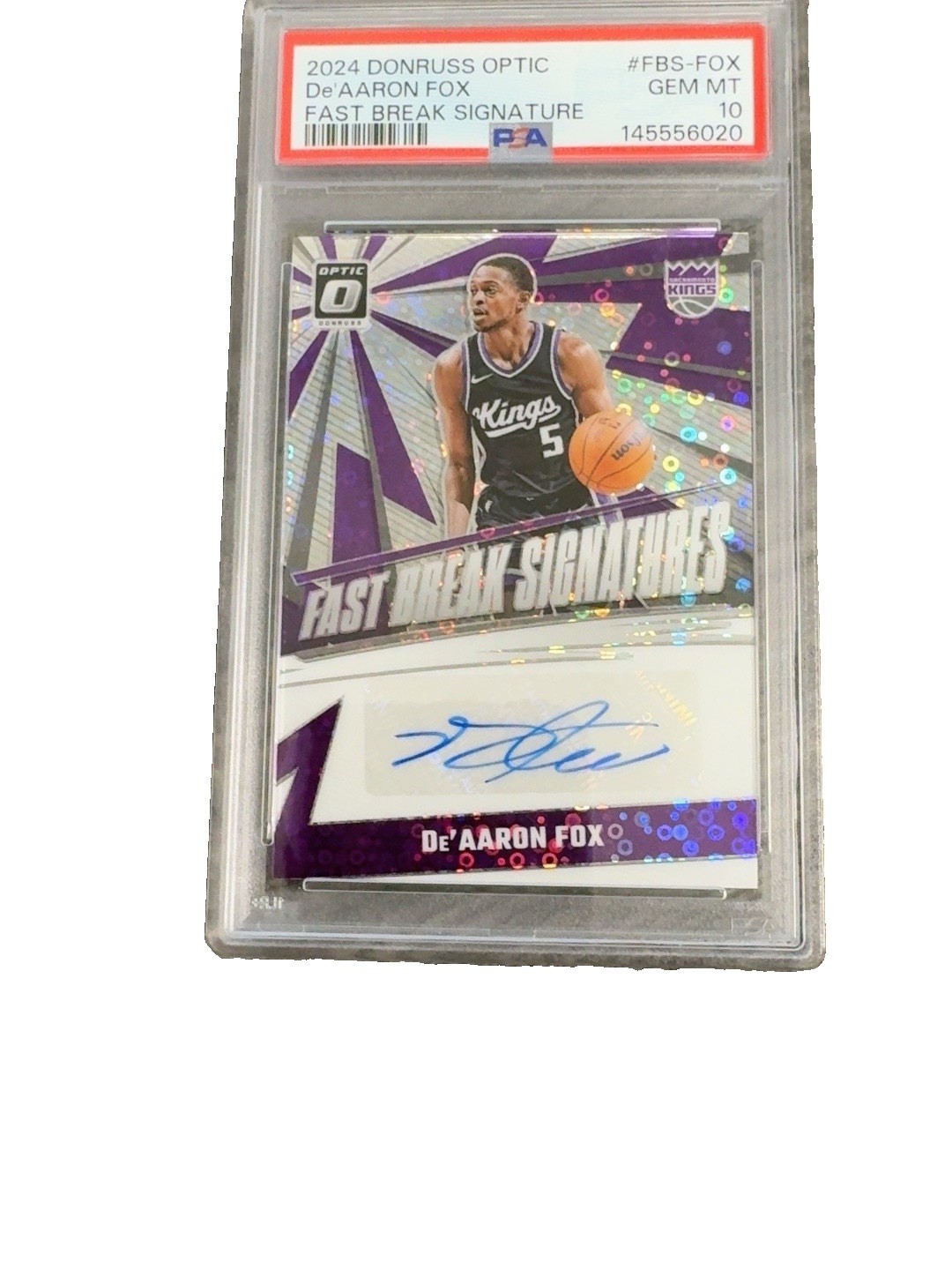 2024 Donruss Optic De’Aaron Fox Fast Break Signature Auto PSA 10 FBS-FOX
