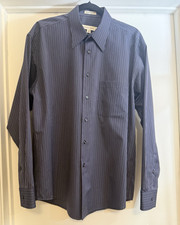 Pronto Uomo Non-Iron Cotton Dress Shirt Blue White Stripe L 32/33 Regular