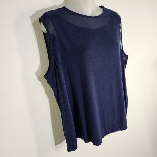 Anatomie Womens Flo Pima Cotton Tank Top Mesh Insert Sleeveless Navy V Neck Back - Picture 6 of 9