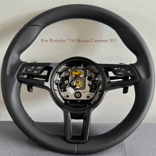 Black Smooth Leather Steering Wheel For Porsche 911 718 Macan Cayenne Panamera