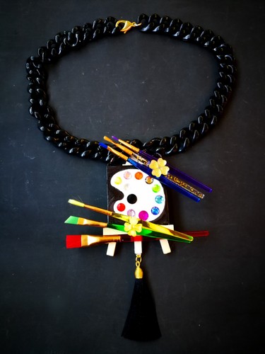 Jewelry Sculpture Pendant Painter Artist Palette Necklace Avant-garde Chunky Bib - Picture 2 of 24