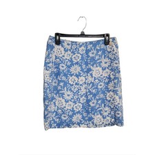Vintage Talbots Irish Linen Blue Floral Wrap Skirt 12 Breathable Sustainable