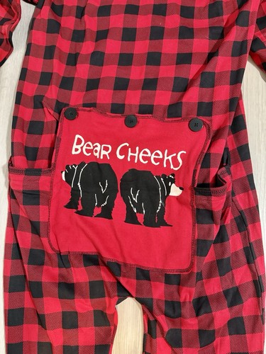 LazyOne Bear Cheeks Red Buffalo Check Plaid Flapjack Pjs Adult Sz XL NWT - Picture 2 of 9