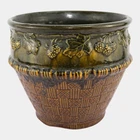 Brush McCoy 1920s Art Pottery Green Brown Blended Majolica Berry Jardiniere