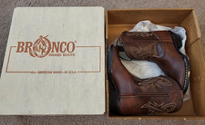 Vintage Bronco Brand Cowboy Boots Brown Leather With Original Box Kids Size 8 D