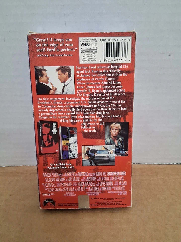 Clear and Present Danger (VHS 1994) Action Thriller - Harrison Ford, James Earl  - Image 2 of 4