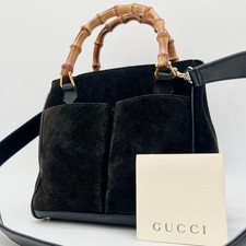 GUCCI 2Way Borsa a mano in bambù pelle scamosciata nera borsa a tracolla vintage