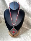 Southwestern Necklace/Vintage Enhancer Pendant/Red and Silver-Tone/Beautiful.  — photo 3