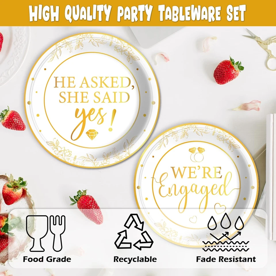 Juego de vajilla comprometida oro blanco decoraciones fiesta feliz compromiso 100 piezas Sh... Foto 4 de 4