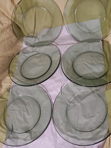 Set of 6 plates Depression glass green clear 10 in