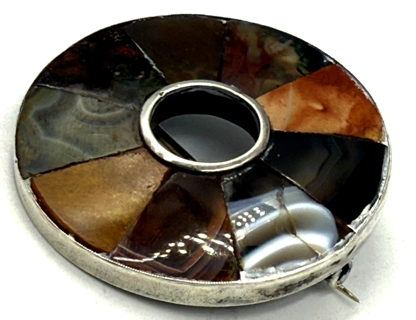 Antique Scottish Solid Silver and Agate Brooch Pi… - image 2