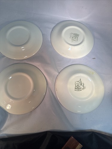 Set 4 piatti da dessert vintage The Old Curiosity Shop verde bianco OROLOGIO 6 3/8" - Foto 4 di 4