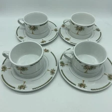 Set Of 4 Gibson Palm Tree Cups & Saucers/Dessert Plates Tea Coffee Bread Plates