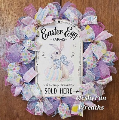 Easter Wreath Bunny Egg Farm Pastel Easter Deco Mesh Wreath