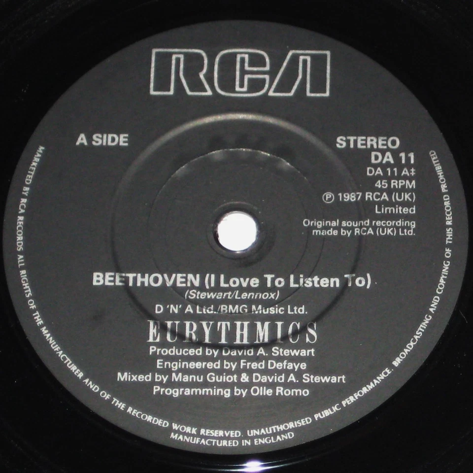 EURYTHMICS Beethoven 7" UK Poster Sleeve 45 RCA 1987 87 Limited Edition - Image 3 of 3