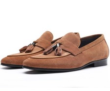 Mens Suede Loafers Slip on Shoes Tassels Driv...