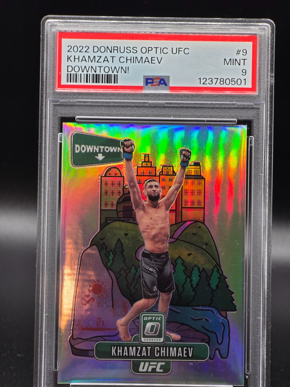 2022 DONRUSS OPTIC UFC KHAMZAT CHIMAEV DOWNTOWN #9 PSA 9