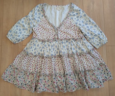 Sezane Vivi Floral Mini Dress 100% Organic Cotton Size 38 (8-10) V Neck Lined