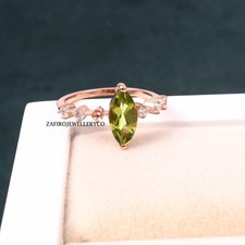 Natural Peridot Ring, August Birthstone, 925 Sterling Silver, Zircon Ring