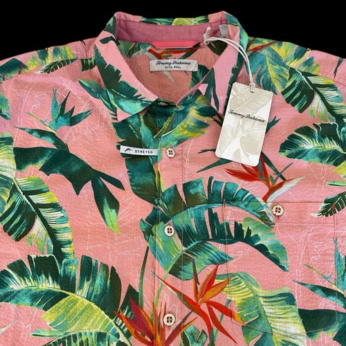 Tommy Bahama Nova Wave Pink Floral Stretch Seersucker Shirt Size XL $128 - Picture 3 of 10
