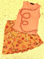 EXC RARE Oilily Pink Orange Dolly-dolls lace fans skirt set Sz 116-128, 6-8