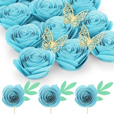 Light Blue Roses Artificial Flowers 18 PCS Mini Paper Crafts DIY Decoration