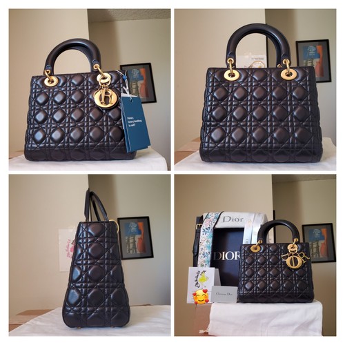 $6700 Lady Dior Black Lbskin Gold Hardware Medium Bag 