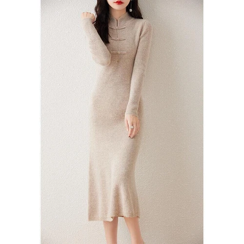 Pullover Half-turtleneck Wool Knitted Dress Women's Mid Length Cashmere Sweater - Bild 13 von 20