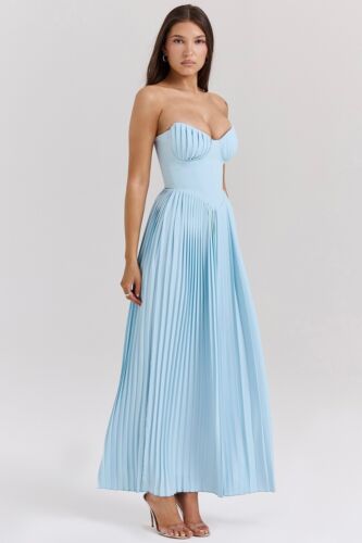 HOUSE OF CB 'Marcella' Ocean Blue Pleated Maxi Dress S 8/10 3148 - Bild 4 von 12