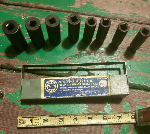 Vintage GSC 9 PC 3/8" Drive SAE Deep Air Impact Socket Set Japan - Picture 3 of 4