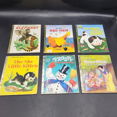 Vintage Lot of 6 Little Golden Book Elephant Red Hen Poky Snow White Frosty