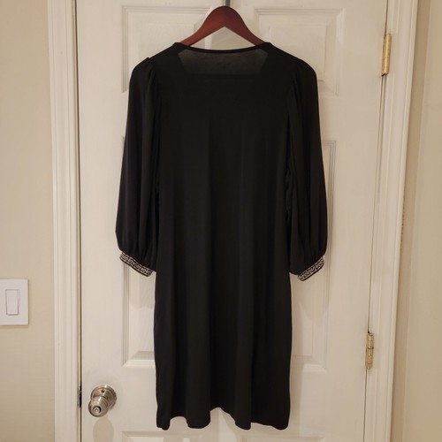 Garnet Hill Knit Dress Size Small Black White Embroidered Lyric Lightweight Boho - Picture 2 of 11