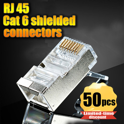 50pcs RJ45 Connector Cat6 Shielded Network Connectors RJ45 plug terminals 