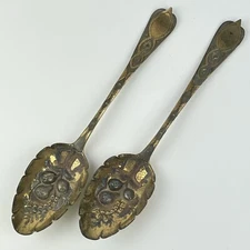 Fine Pair Of Antique Georgian Solid Silver Gilt Berry Spoons Solomon Hougham